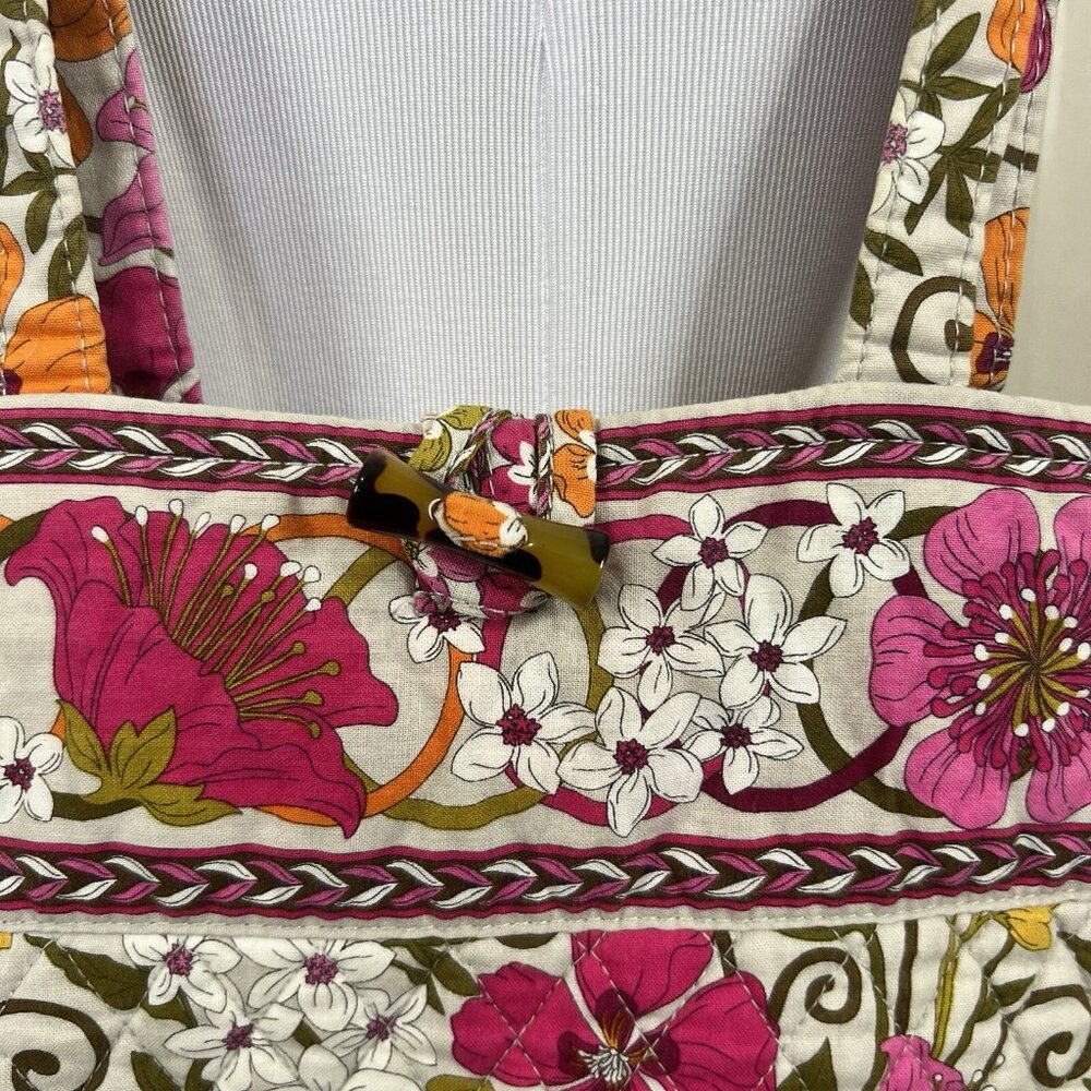 Vera Bradley 14" Tea Garden Gray Pink Red Tote Bag Shoulder Purse Retire Pattern - Picture 4 of 10